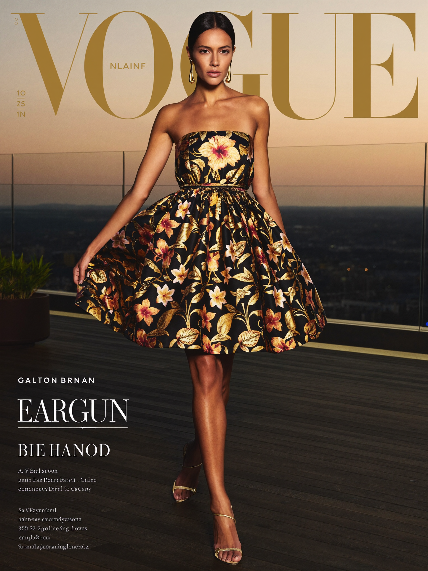 Vestido Noir Botánico - Modelo editorial rooftop sunset - NØIR SÄN
