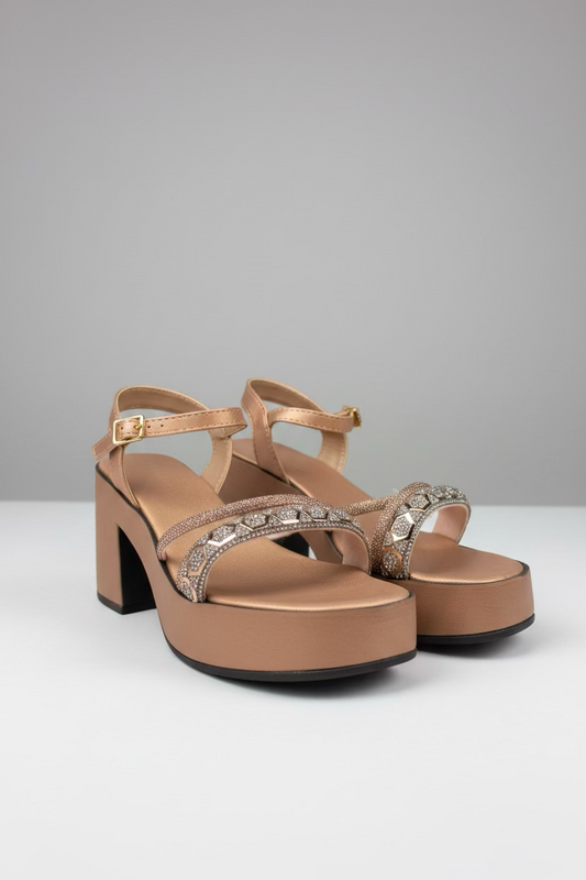 NØIR SÄN Caribbean Jewel sandalias plataforma color nude con tiras de cristales brillantes